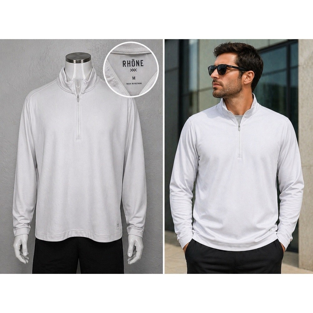 Rhone Mens M Rise Quarter-Zip Top Sweater Heather Gray Pullover Training